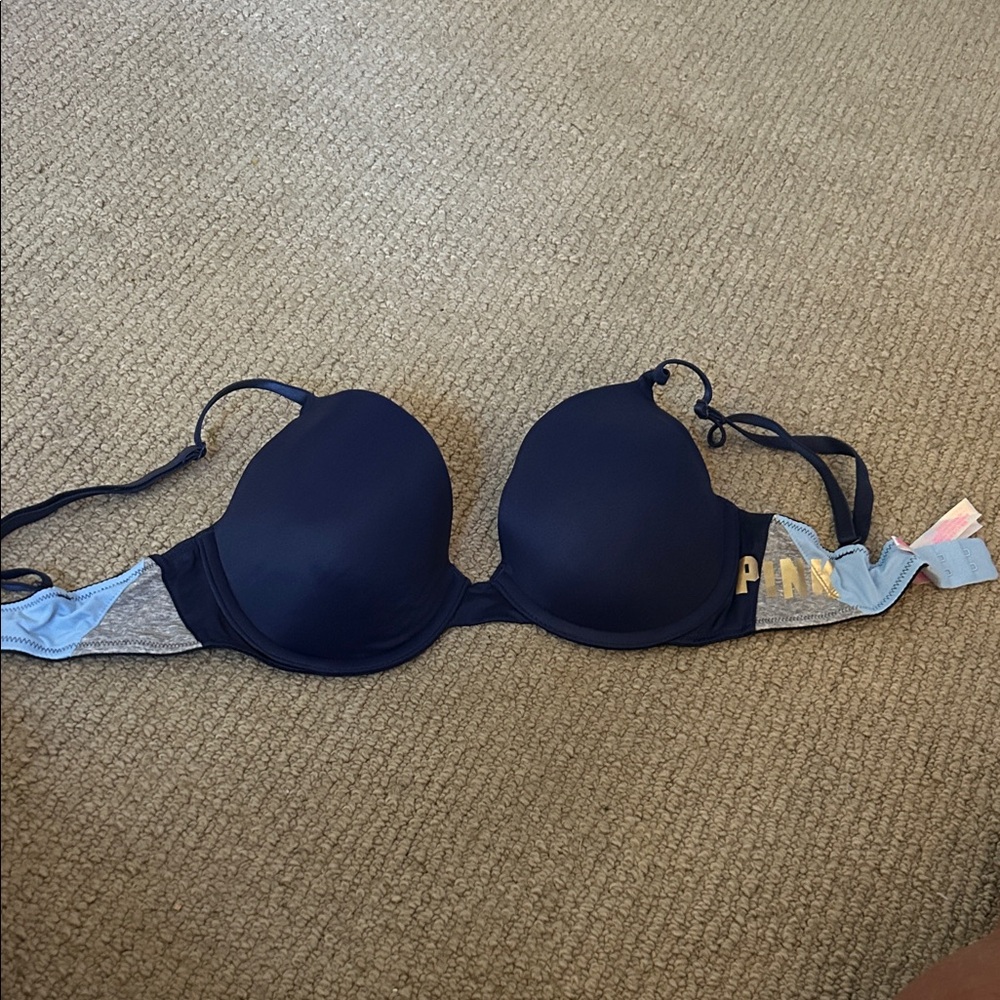 PINK Victoria's Secret Dark Blue Bra with Gray Accents